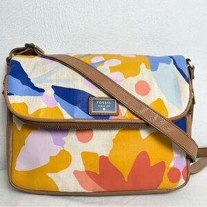 Fossil Preston Crossbody Bag Abstract Floral Crossbody Canvas Bag
